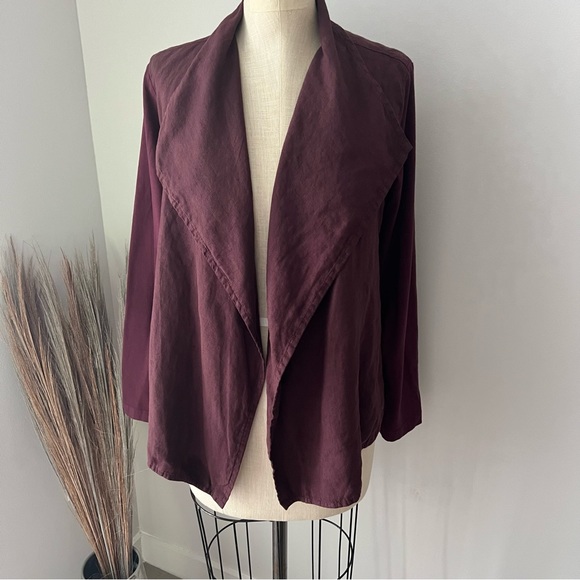 Flax open front drape cardigan long sleeve garnet plum women’s P or small - Picture 1 of 6